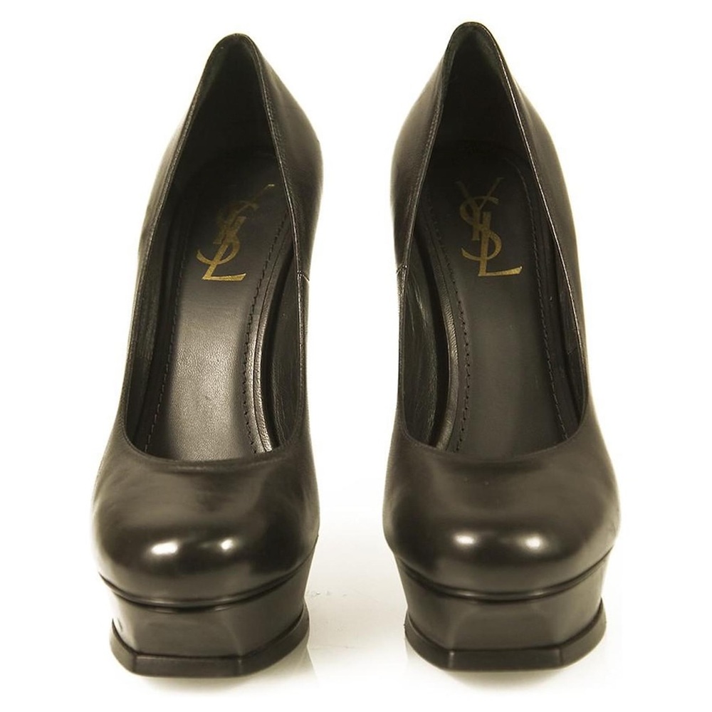 Saint Laurent Black Leather Platform Pumps Size 38.5